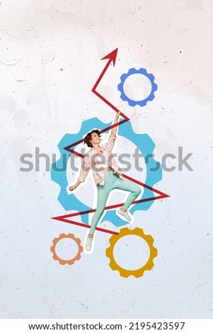 Vertical creative painting collage artwork poster of hardworking lady hand hold line raise reach dream isolated on drawing background