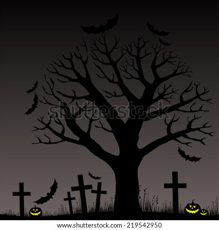 Halloween trees with bats. Vector illustration 
