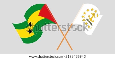Crossed and waving flags of Sao Tome and Principe and the State of Rhode Island. Vector illustration
