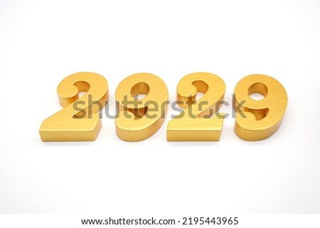   Number 2929 is made of gold-painted teak, 1 centimeter thick, placed on a white background to visualize it in 3D.                                      
