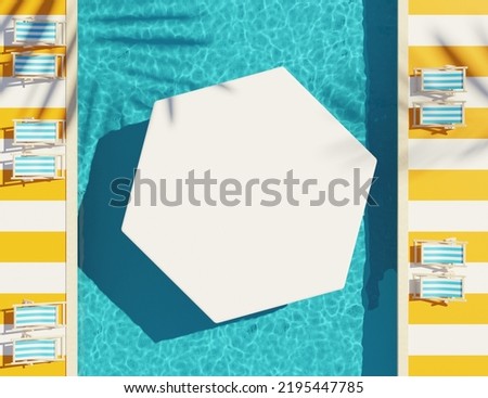 3d render top view of white blank cylinder frame for mock up and display products with water Caustics below swimming pool or shiny rays. Ripple Caustics. Summer background. Creative idea concept.