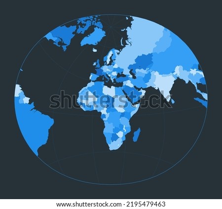 World Map. Modified stereographic projection for Europe and Africa. Futuristic world illustration for your infographic. Nice blue colors palette. Awesome vector illustration.