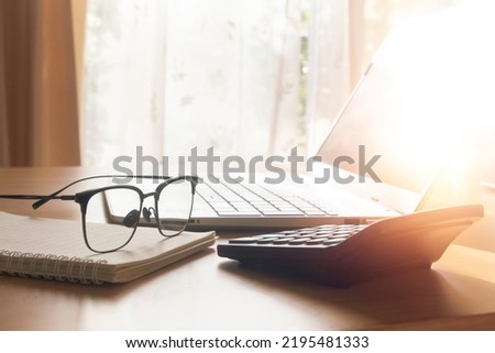 work at home and online learning , freelance workplace  Royalty-Free Stock Photo #2195481333