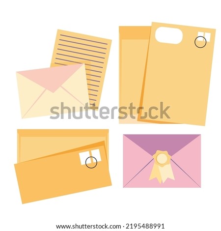 Set of yellow envelopes in different sizes