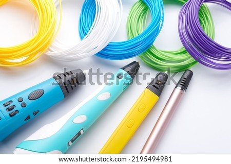 3d pen for creating volume plastic figures isolated on white background