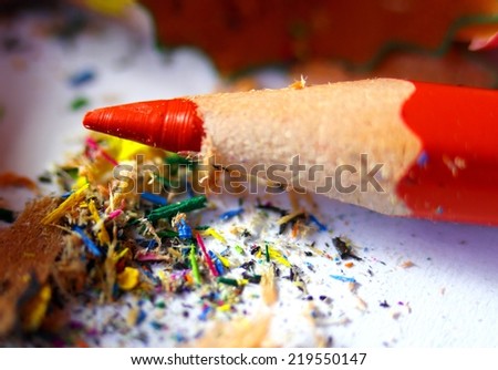 Tip of the red pencil with the remains of the pencils to school