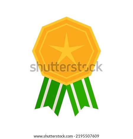Gold medal with ribbon. Vector illustration