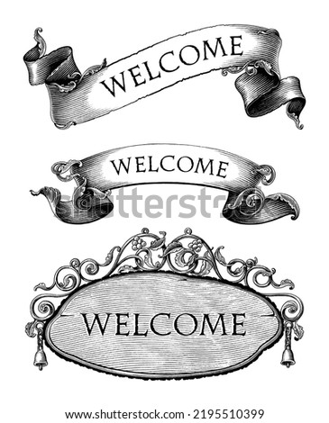 Vintage banner hand draw engraving black and white clipart