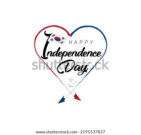 happy independence day of South Korea. Airplane draws cloud from heart. National flag vector illustration on white background.