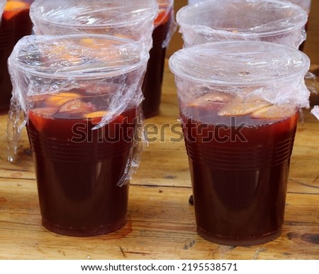 Glasses of typical Spanish summer drink called sangria, or summer red wine