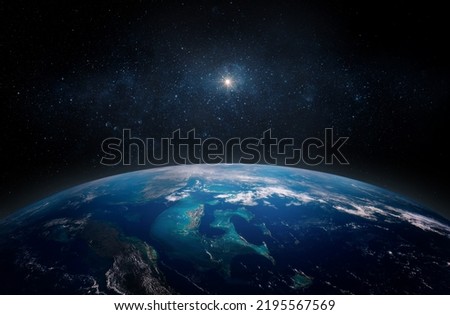 Panoramic view of the Earth and star. Sunrise over planet Earth, view from space. Elements of this image furnished by NASA