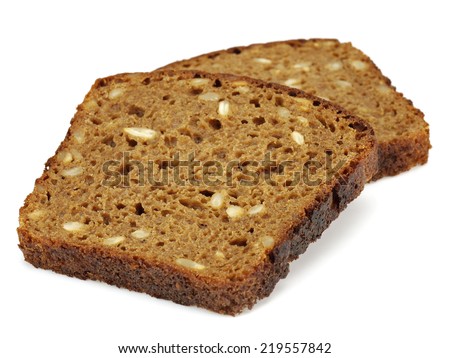 Slices of Rye bread with sunflower seeds on a white background     