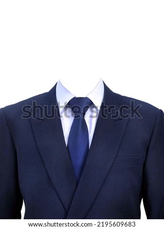 A photo on the front of an ID card or passport photo with a blue and white background which focuses on the shirt Royalty-Free Stock Photo #2195609683