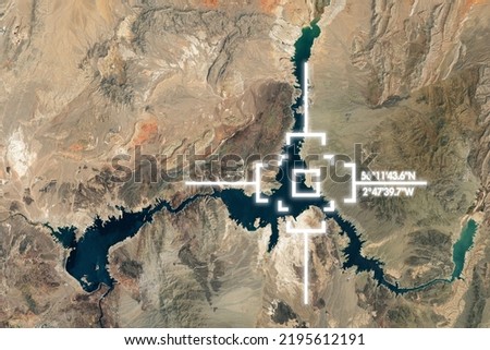 city destination coordinates, view from the satellite, elements of this image furnished by nasa Royalty-Free Stock Photo #2195612191