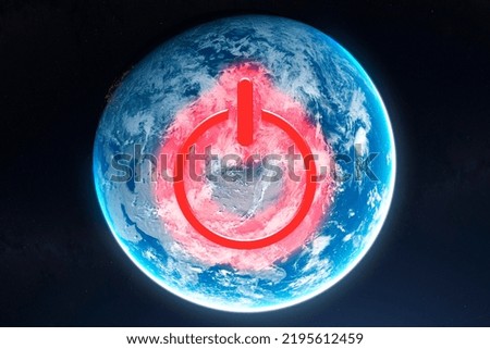 a view from space, planet earth hour with power button, elements of this image furnished by nasa