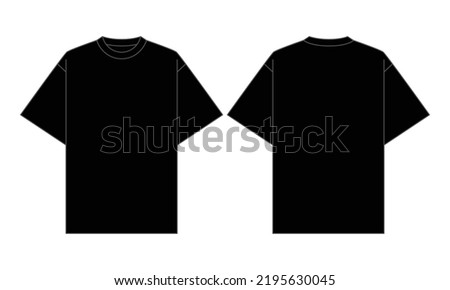 Blank Black Short Sleeve Oversize T-Shirt Template On White Background.Front and Back View, Vector File. Royalty-Free Stock Photo #2195630045
