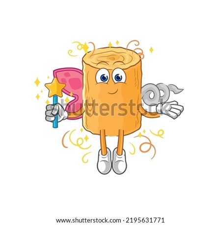 the wooden corkscrew fairy with wings and stick. cartoon mascot vector