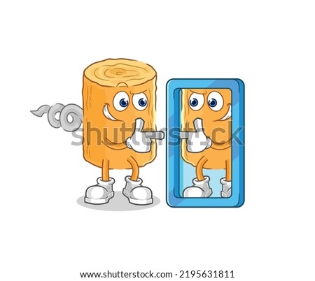 the wooden corkscrew looking into mirror cartoon. cartoon mascot vector
