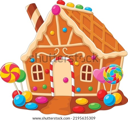 Cartoon gingerbread house on white background Royalty-Free Stock Photo #2195635309