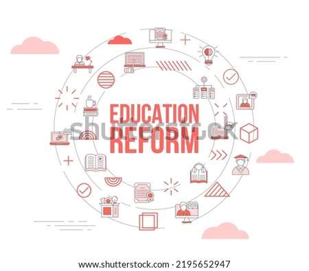education reform concept with icon set template banner and circle round shape Royalty-Free Stock Photo #2195652947