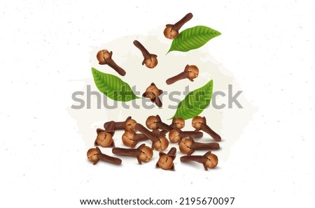 Cloves Spices vector illustration with green leaves vector illustration Royalty-Free Stock Photo #2195670097