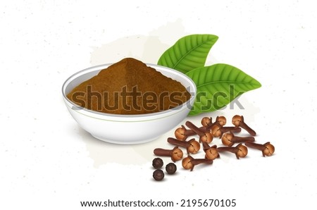 Cloves Powder with dried clove spices and black pepper vector illustration Royalty-Free Stock Photo #2195670105