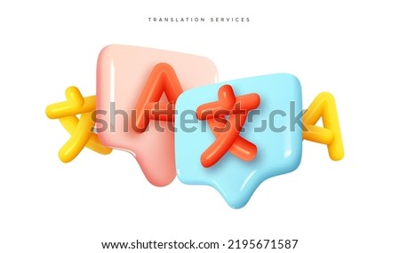 Translation online service. Realistic 3d design element In plastic cartoon style. Icon isolated on white background. Vector illustration Royalty-Free Stock Photo #2195671587