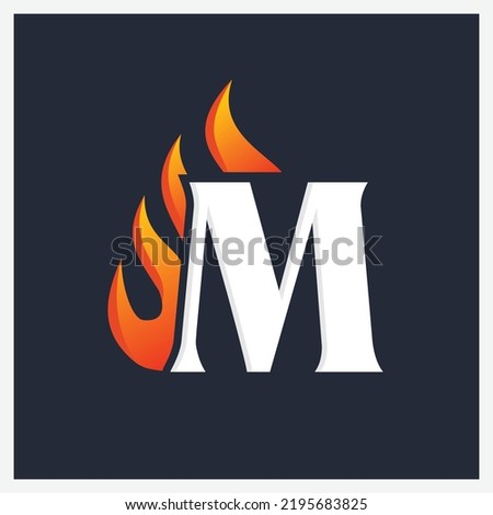 letter M logo with fire flame design illustration