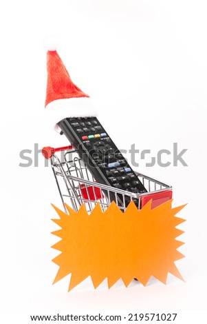 Caddy for shopping  with remote control on white background