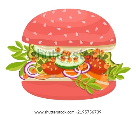 Hamburger. Bun. Fast Food. Graphics. Cartoon. Vector. Close-up