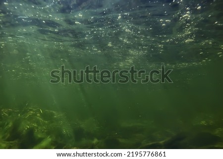 sun rays under water landscape, seascape fresh water river diving