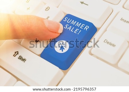 Writing displaying text Summer Sale. Business overview Annual discount events that takes place during summer season -48983