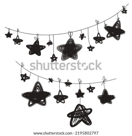  Monochrome vector set of Christmas garlands with different stars.