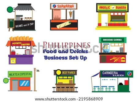 Filipino Food Carts and Pop Up Small Shops. Editable Clip Art.