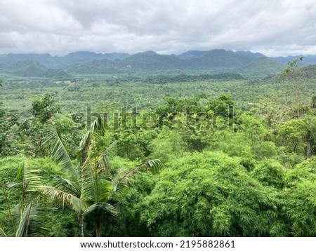 The fresh and green view of the rainforest mountain along the border between Thailand and Myanmar at Kanchanaburi province, Thailand