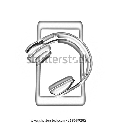 a creative cellphone with headphones isolated on white, portable audio concept. Pencil drawing 