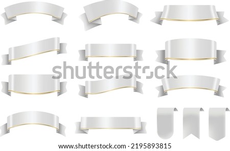 Set of Silver Color Ribbons and Tags isolated on white background. 3D Vector Illustration. Royalty-Free Stock Photo #2195893815