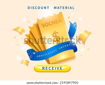 Premium luxury gift voucher template with golden voucher coupon wrapped in blue ribbon Royalty-Free Stock Photo #2195897905