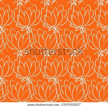 Wild Field Grass Clover Meadow Seamless Pattern in Hand Drawing Technique on Orange Background