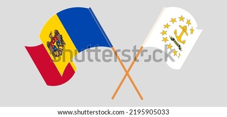 Crossed and waving flags of Moldova and the State of Rhode Island. Vector illustration
