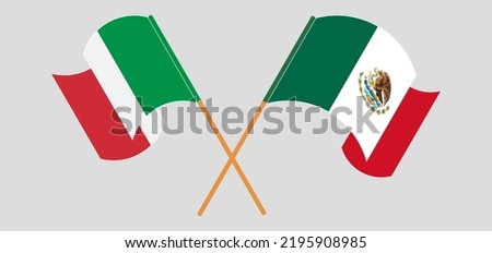 Crossed and waving flags of Italy and Mexico. Vector illustration
