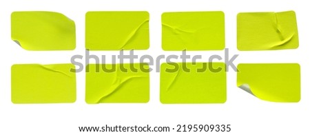 A set of fluorescent neon yellow rectangular paper sticker label isolated on white background. Royalty-Free Stock Photo #2195909335