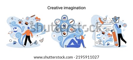 Creative mind, imagination or brainstorm or originative idea concept. Creative imagination. Phantasy space and creativity. Phantasy flow and creativity metaphor, fantasies in mind. Vision Royalty-Free Stock Photo #2195911027