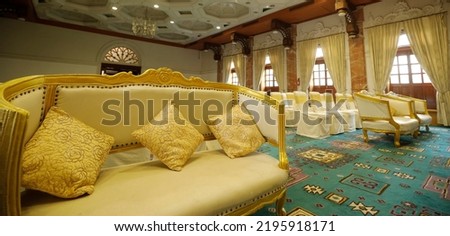 vadodara guajarat india january 15 2022 : Wedding mandap and seating arrangement and very beautiful decoration according to Hindu custom of royal family