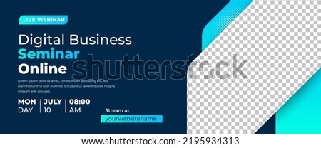 Webinar horizontal banner design template. Editable modern banner with blue background color. Usable for banner, cover, and header. Royalty-Free Stock Photo #2195934313