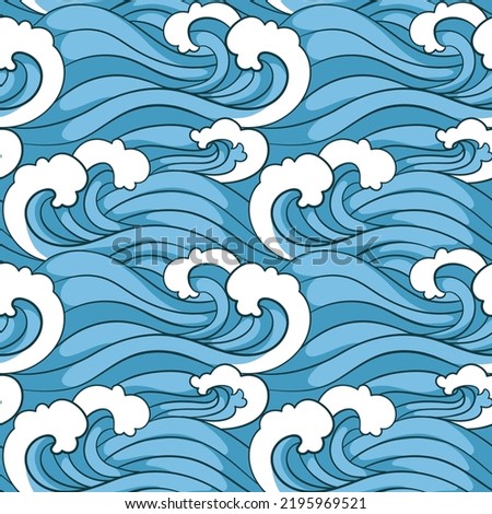 Hand drawn japanese wave pattern Vector illustration
