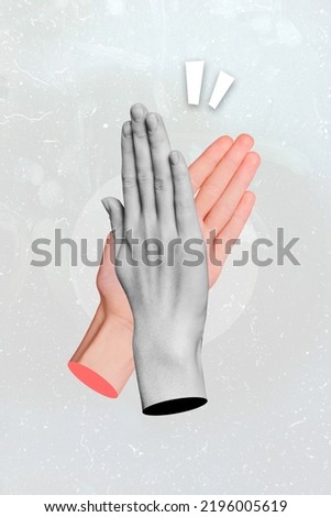 Vertical composite collage illustration of colorful black white hands clapping give high five isolated on creative background Royalty-Free Stock Photo #2196005619