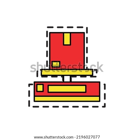 vector image, delivery icon in red with yellow with dotted border.
