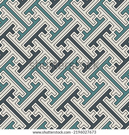 Seamless Sayagata pattern. Repeated interlocking keys background. Oriental ornament. Window tracery image. Ancient ethnic mosaic motif. Geometric digital paper. Textile print. Vector art work.