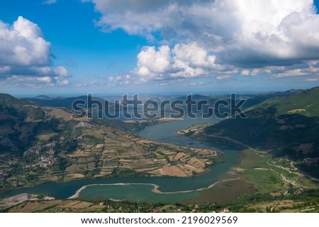 Aerial view of kizilirmak river, there are villages and towns around the river. Bafra, Samsun, Turkey Royalty-Free Stock Photo #2196029569
